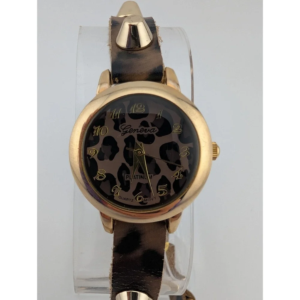 Geneva Platinum Leopard Wrap‎ Watch Studded Band 26mm Case- New Battery